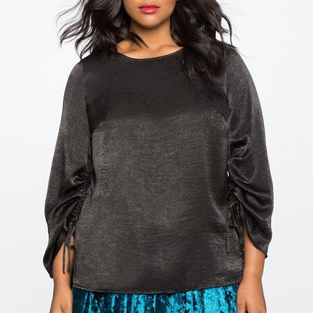 Eloquii Black Ruched Sleeve Top Size 18W $50